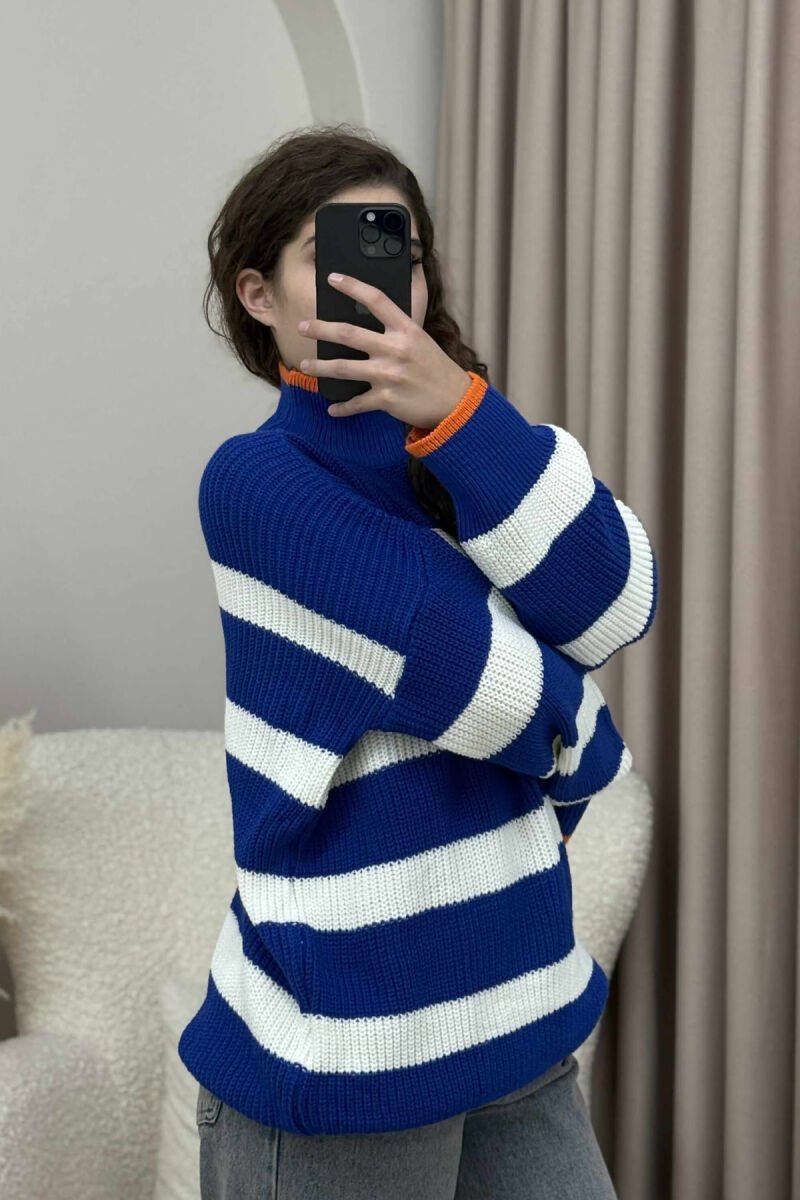 HIGH NECK STRIPED WOMEN SWEATER BLUE/BLU - 4