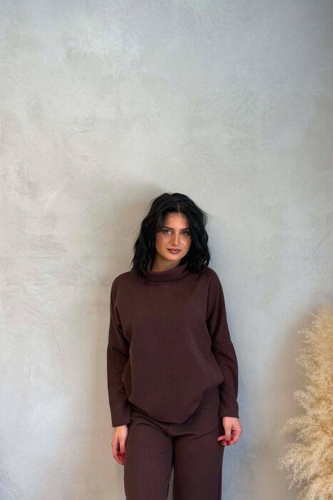 HIGH NECK SWEATSHIRT + TROUSERTS WOMAN SET BROWN/KAFE - 3