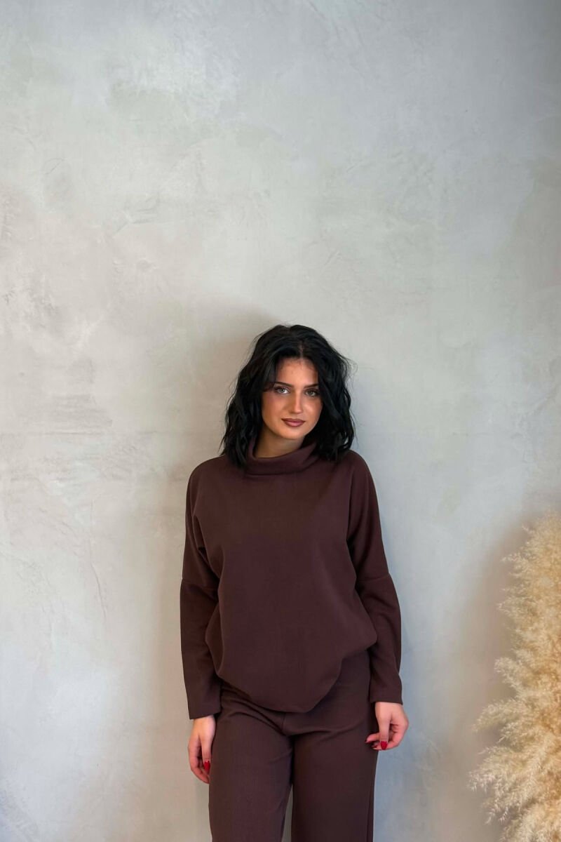 HIGH NECK SWEATSHIRT + TROUSERTS WOMAN SET BROWN/KAFE - 3