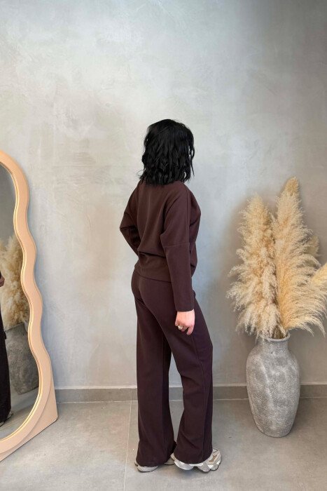 HIGH NECK SWEATSHIRT + TROUSERTS WOMAN SET BROWN/KAFE - 5
