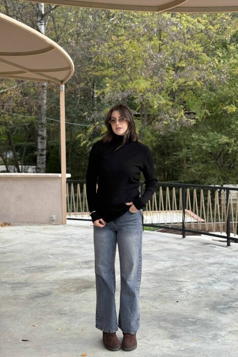 HIGH NECK TEXTURED WOMAN SWEATER BLACK/ E ZEZE 