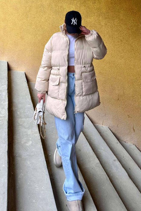 XHUP ME JAKË TË GJATË PËR FEMRA NË NGJYRËN KREM - KLAUDIO FASHION