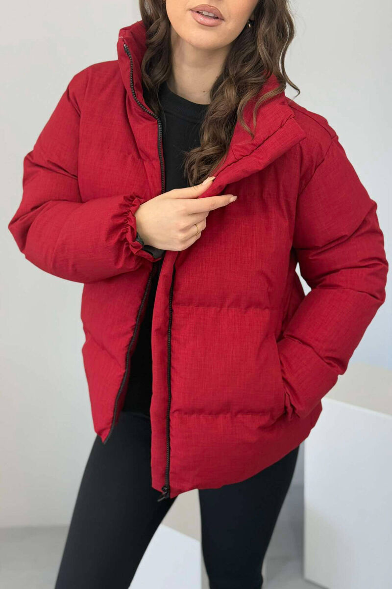 HIGH NECK WOMEN PUFFER JACKET BURGUNDY/VISHNJE - 3