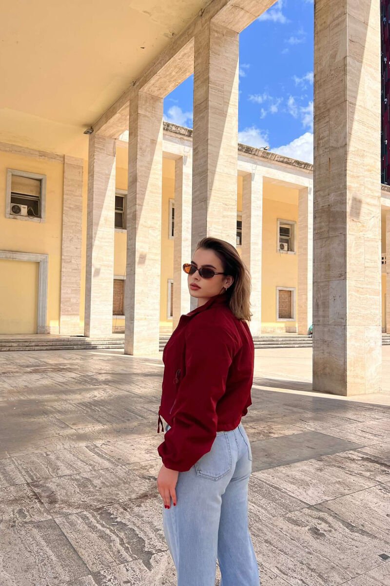 HIGH NECK ZIPPER POCKETS WOMEN JACKET BURGUNDY/VISHNJE - 3