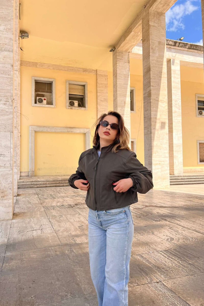 HIGH NECK ZIPPER POCKETS WOMEN JACKET GREEN/JESHILE - 3