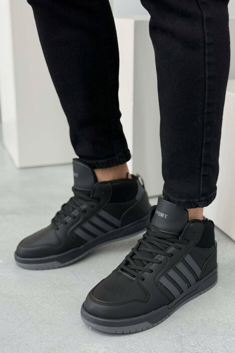 HIGH TOP FOUR STRIPES MEN SNEAKERS BLACK-GREY/ZEGR - KLAUDIO FASHION