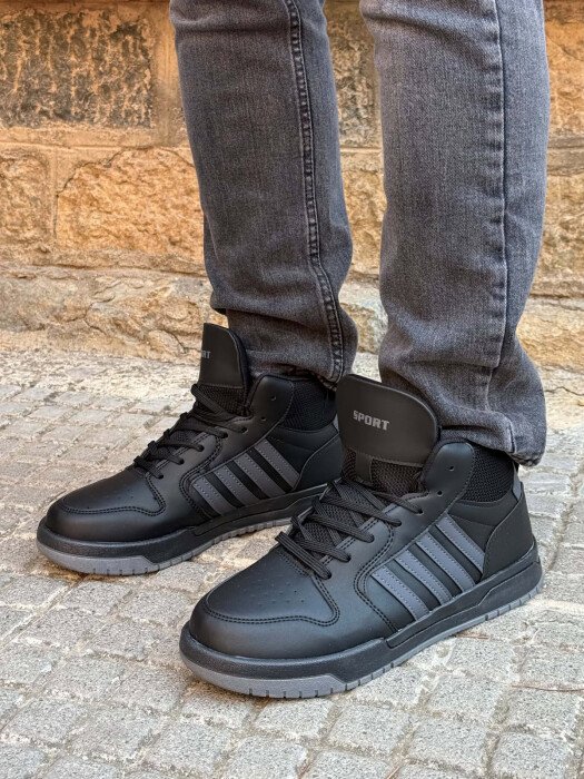 HIGH TOP FOUR STRIPES MEN SNEAKERS BLACK-GREY/ZEGR - KLAUDIO FASHION