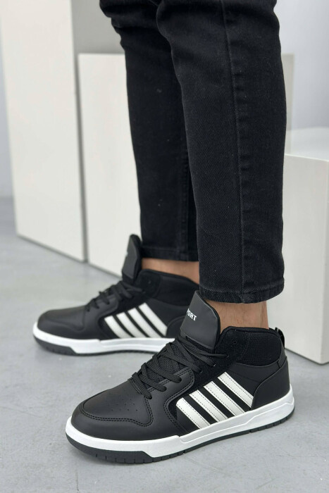 HIGH TOP FOUR STRIPES MEN SNEAKERS BLACK-WHITE/ZEBA - KLAUDIO FASHION