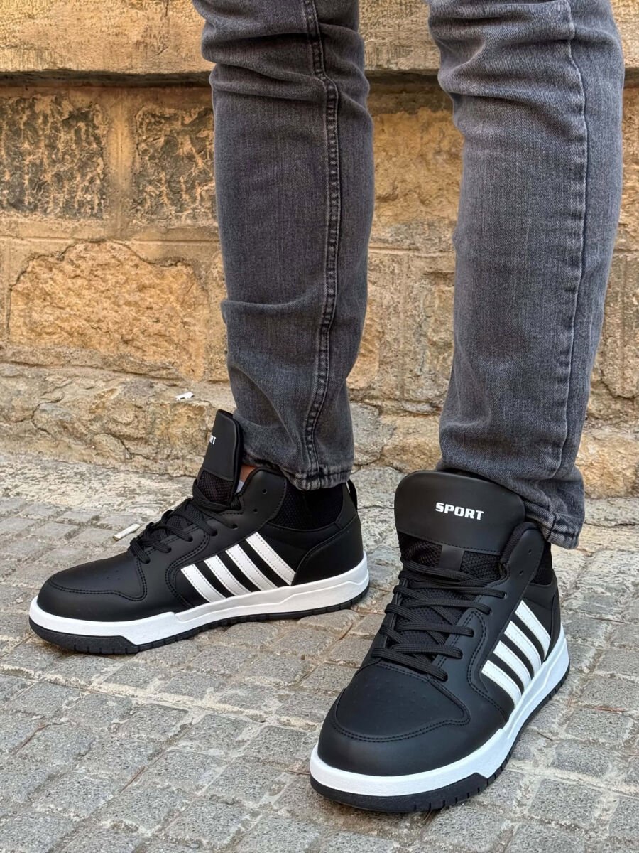 HIGH TOP FOUR STRIPES MEN SNEAKERS BLACK-WHITE/ZEBA - 1