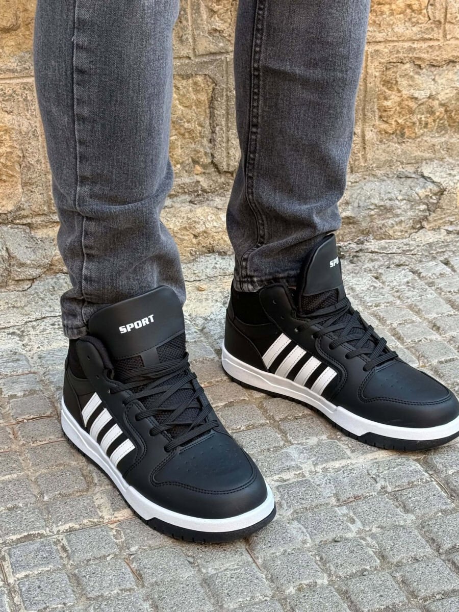 HIGH TOP FOUR STRIPES MEN SNEAKERS BLACK-WHITE/ZEBA - 4