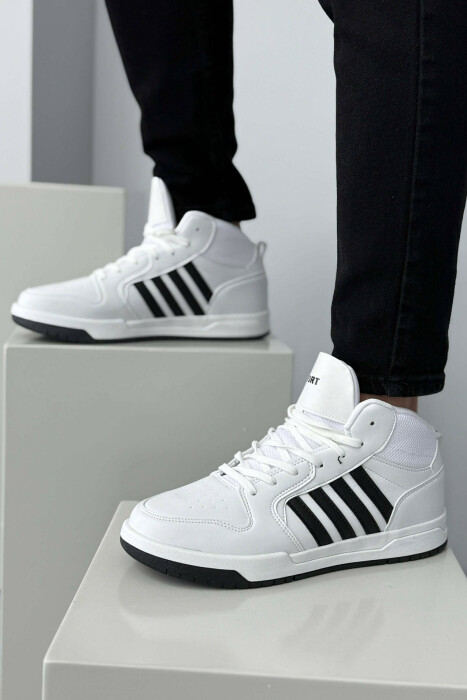 HIGH TOP FOUR STRIPES MEN SNEAKERS WHITE-BLACK/BAZE - KLAUDIO FASHION