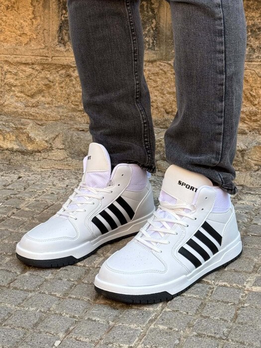 HIGH TOP FOUR STRIPES MEN SNEAKERS WHITE-BLACK/BAZE - KLAUDIO FASHION