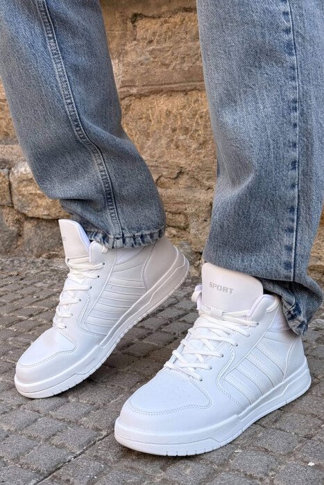 HIGH TOP FOUR STRIPES MEN SNEAKERS WHITE-E BARDHE - KLAUDIO FASHION