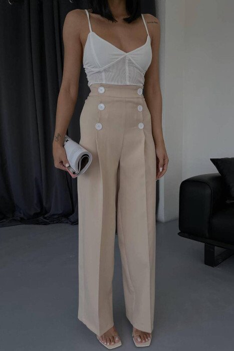 HIGH WAIST BUTTON WOMAN TROUSERS BEIGE/BEZHE - 1