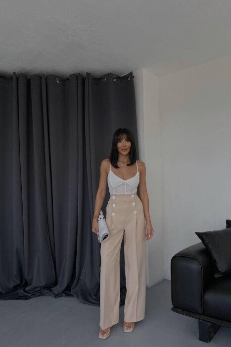 HIGH WAIST BUTTON WOMAN TROUSERS BEIGE/BEZHE - 2