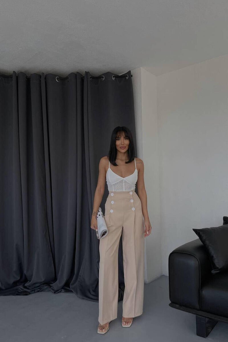 HIGH WAIST BUTTON WOMAN TROUSERS BEIGE/BEZHE - 2