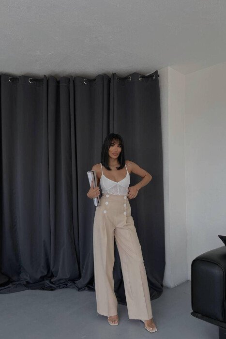 HIGH WAIST BUTTON WOMAN TROUSERS BEIGE/BEZHE - 3