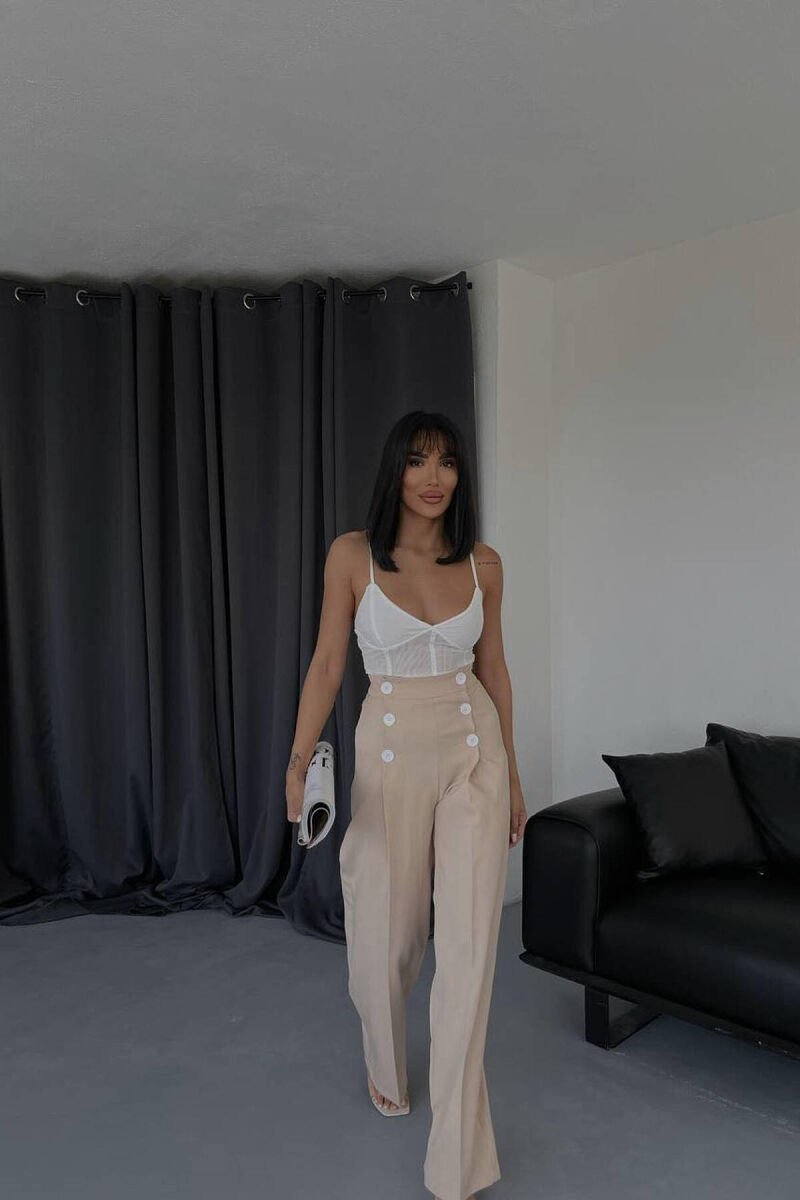HIGH WAIST BUTTON WOMAN TROUSERS BEIGE/BEZHE - 4