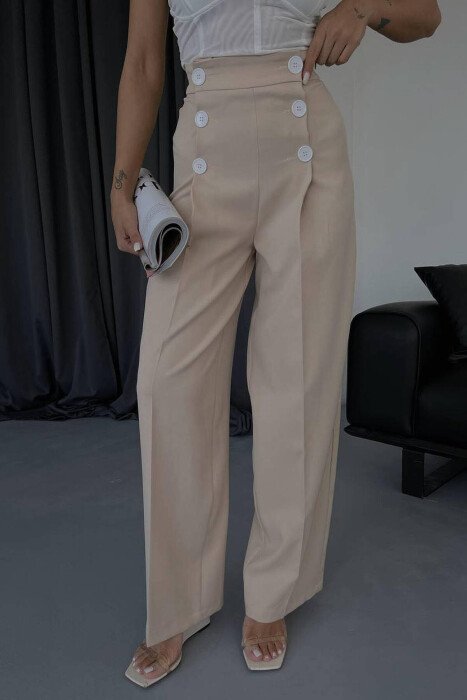 HIGH WAIST BUTTON WOMAN TROUSERS BEIGE/BEZHE - 5