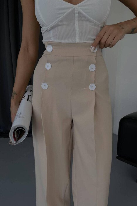 HIGH WAIST BUTTON WOMAN TROUSERS BEIGE/BEZHE - 6