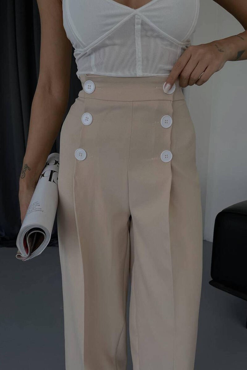 HIGH WAIST BUTTON WOMAN TROUSERS BEIGE/BEZHE - 6