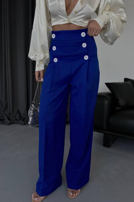 HIGH WAIST BUTTON WOMAN TROUSERS BLUE/BLU - 1