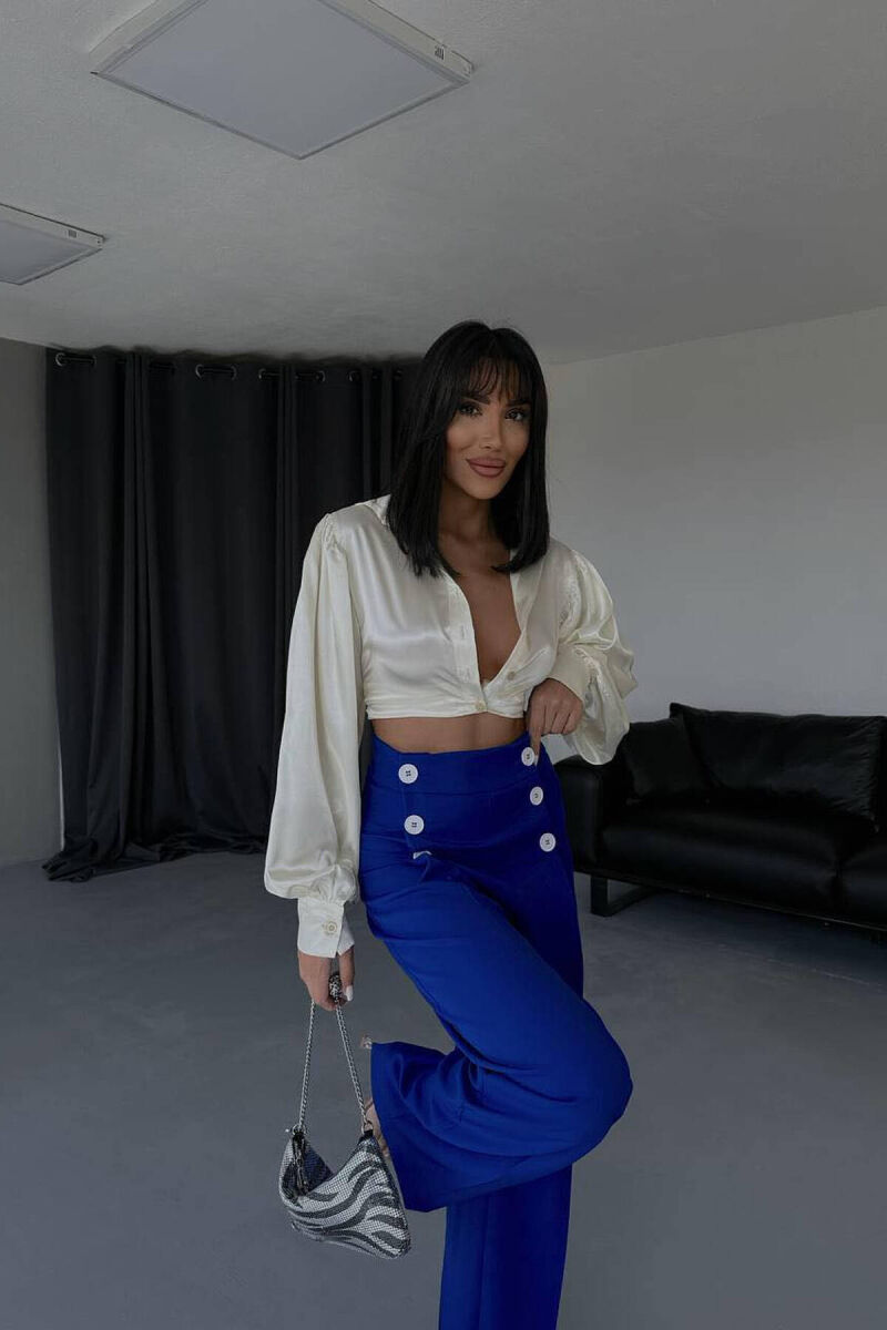 HIGH WAIST BUTTON WOMAN TROUSERS BLUE/BLU - 2