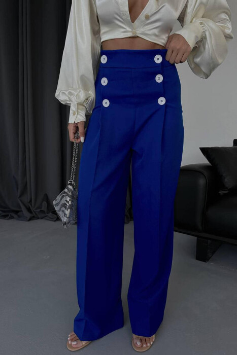HIGH WAIST BUTTON WOMAN TROUSERS BLUE/BLU - 4