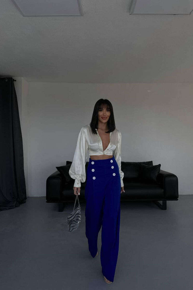 HIGH WAIST BUTTON WOMAN TROUSERS BLUE/BLU - 5