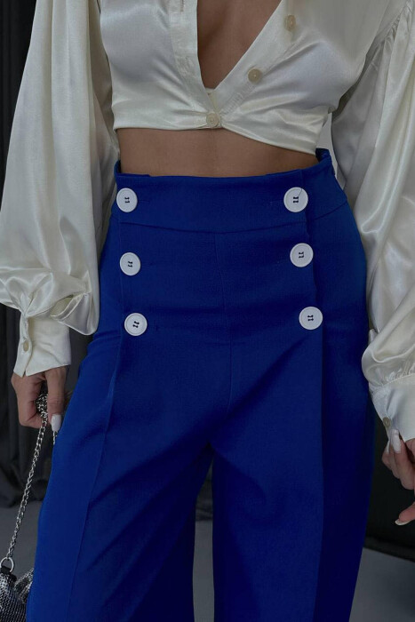 HIGH WAIST BUTTON WOMAN TROUSERS BLUE/BLU - 6