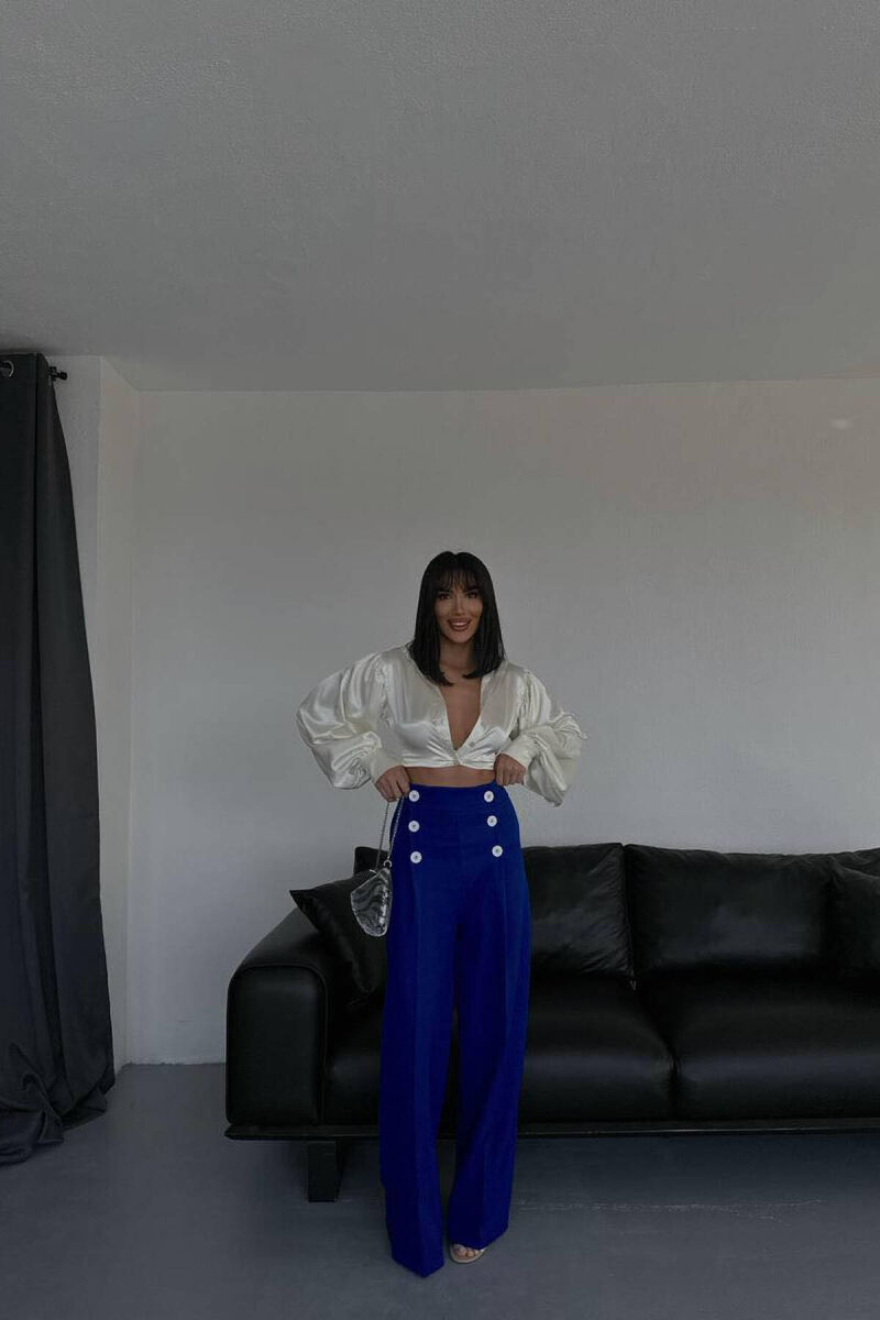 HIGH WAIST BUTTON WOMAN TROUSERS BLUE/BLU - 7