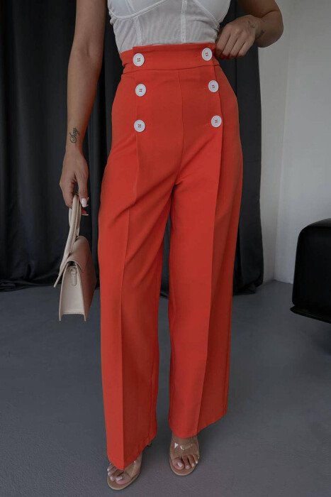 HIGH WAIST BUTTON WOMAN TROUSERS ORANGE/PORTOKALLI - 1