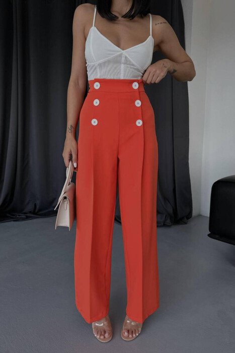 HIGH WAIST BUTTON WOMAN TROUSERS ORANGE/PORTOKALLI - 2