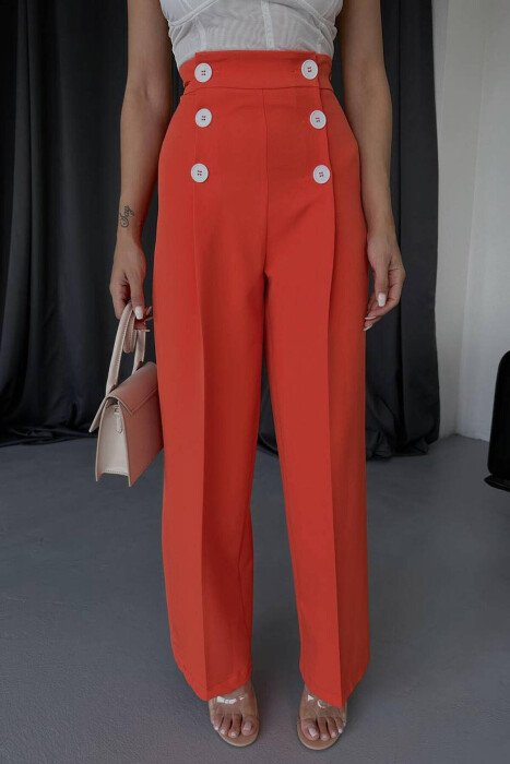 HIGH WAIST BUTTON WOMAN TROUSERS ORANGE/PORTOKALLI - 3