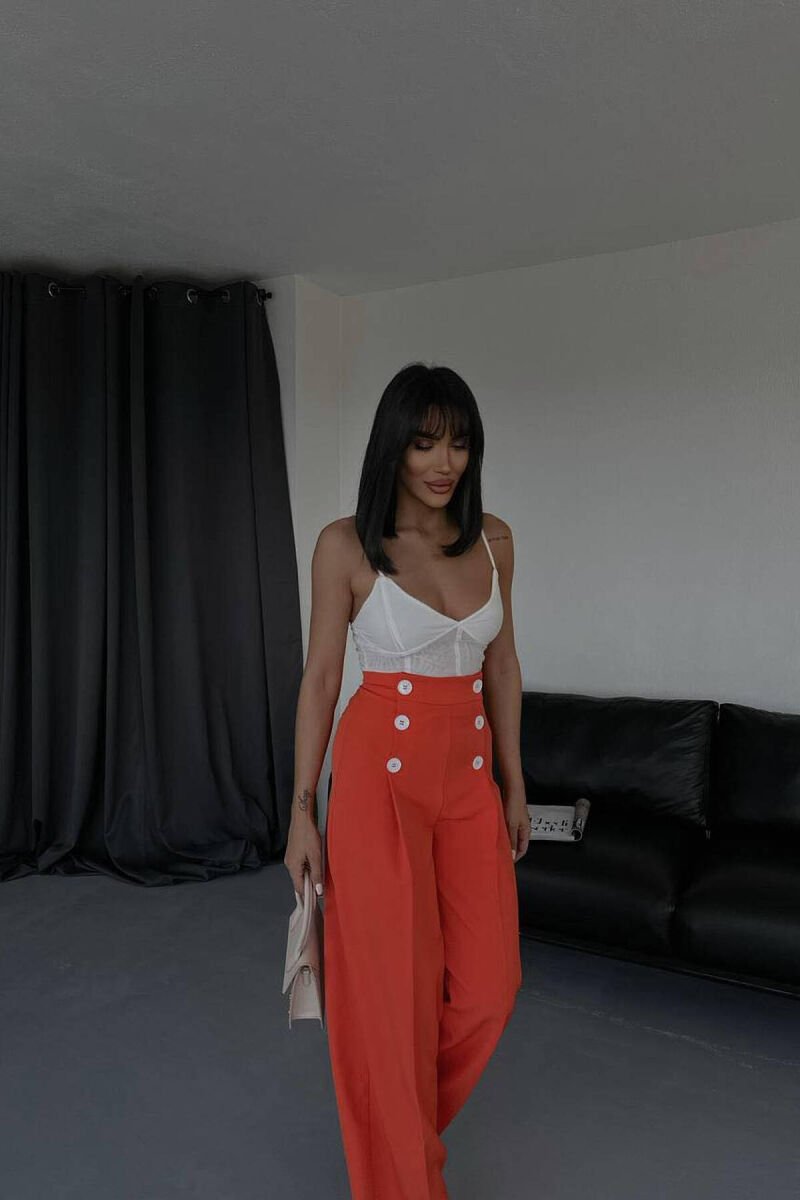 HIGH WAIST BUTTON WOMAN TROUSERS ORANGE/PORTOKALLI - 4