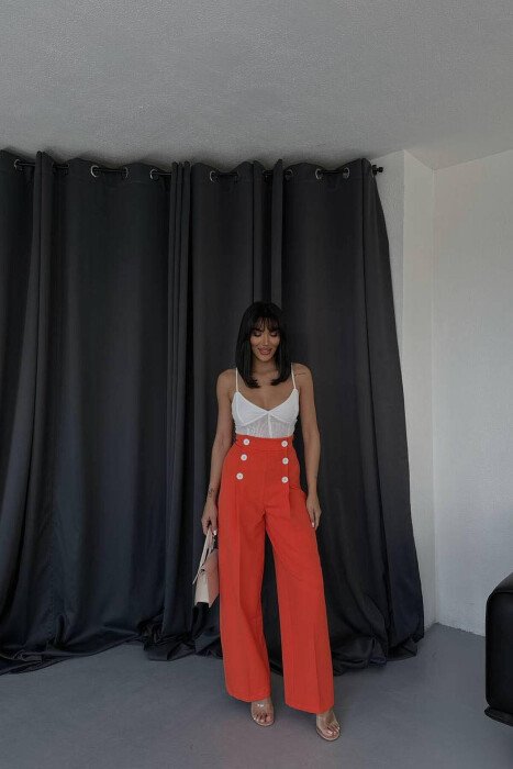 HIGH WAIST BUTTON WOMAN TROUSERS ORANGE/PORTOKALLI - 5