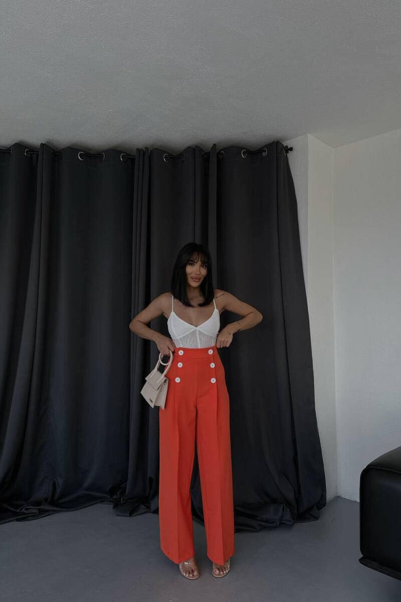 HIGH WAIST BUTTON WOMAN TROUSERS ORANGE/PORTOKALLI - 6
