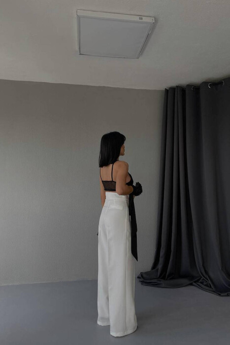 HIGH WAIST BUTTON WOMAN TROUSERS WHITE-E BARDHE - 5