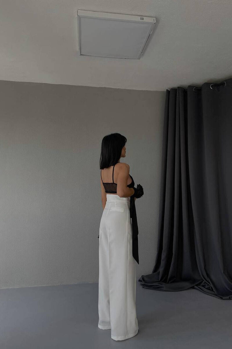 HIGH WAIST BUTTON WOMAN TROUSERS WHITE-E BARDHE - 5