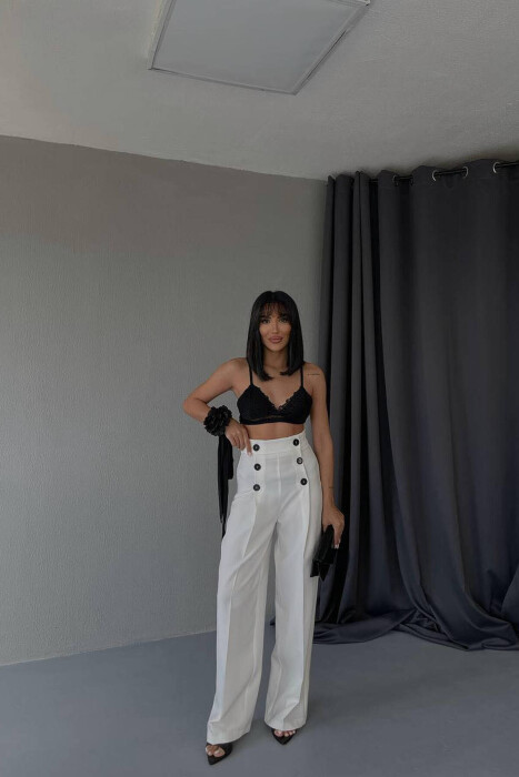HIGH WAIST BUTTON WOMAN TROUSERS WHITE-E BARDHE - 7