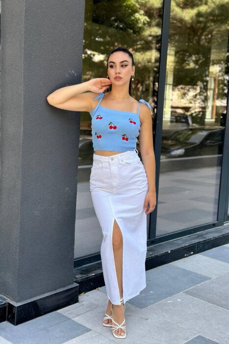 HIGH WAIST LONG WOMAN SKIRT WHITE-E BARDHE - 2