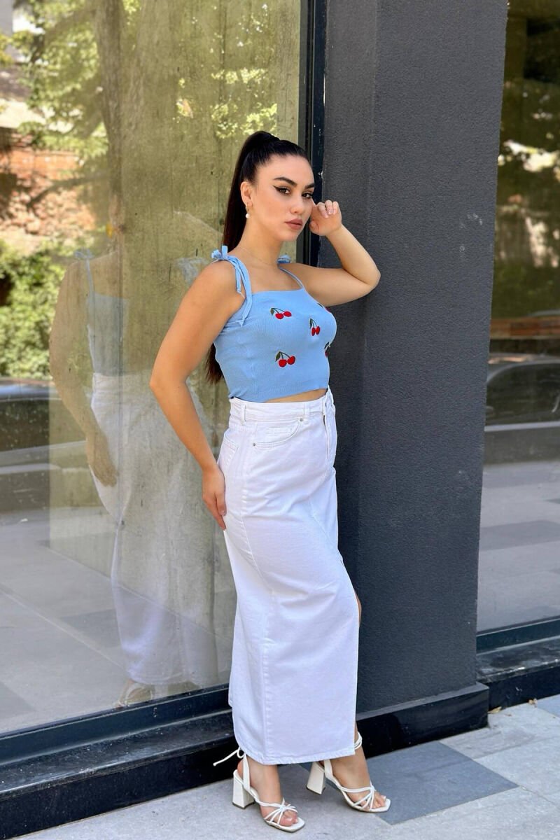 HIGH WAIST LONG WOMAN SKIRT WHITE-E BARDHE - 3