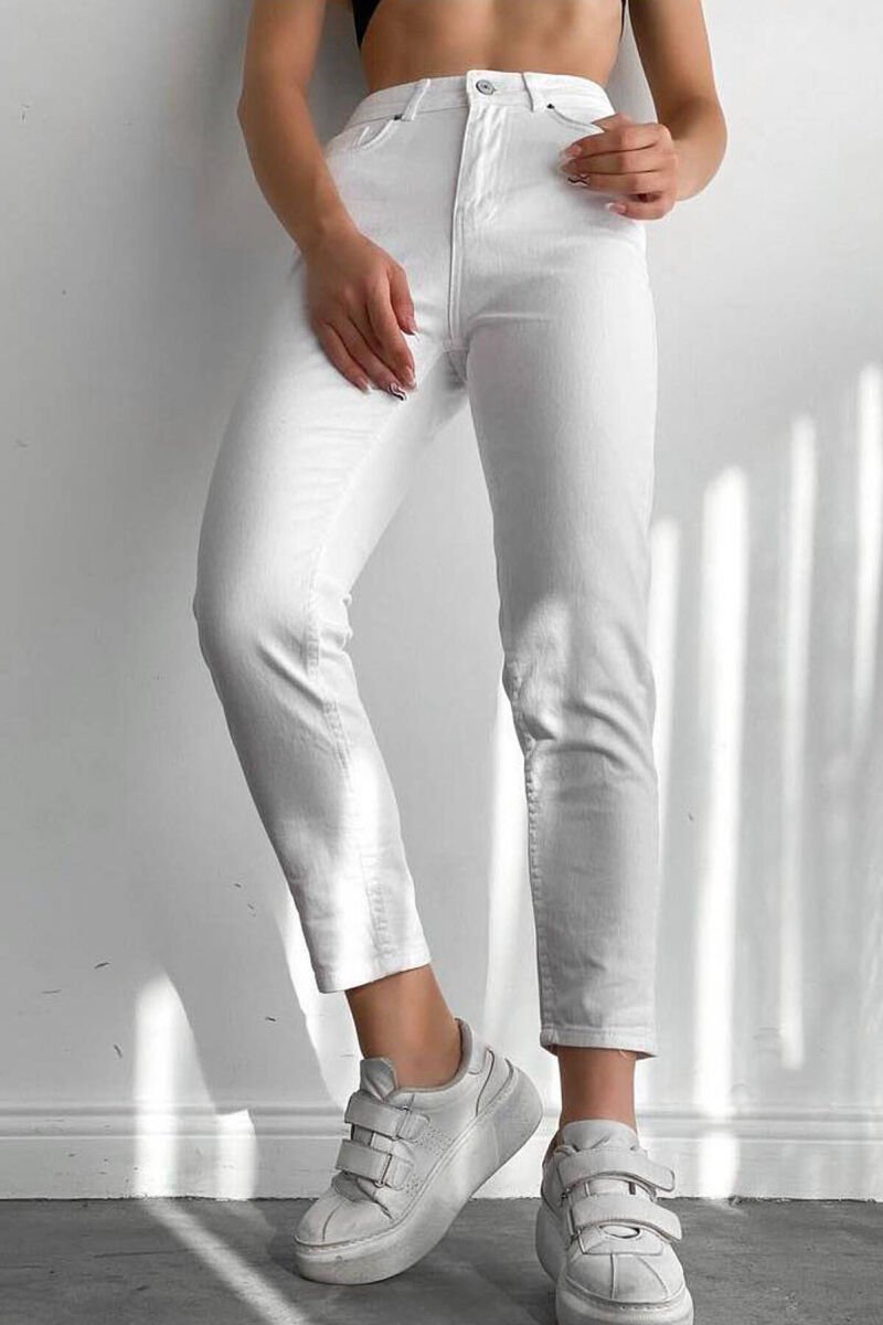 HIGH WAIST ONE COLOR WOMEN JEANS WHITE-E BARDHE - 1