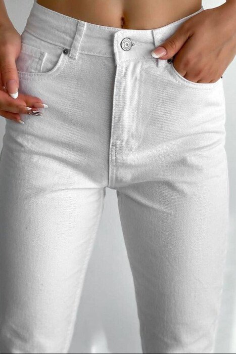 HIGH WAIST ONE COLOR WOMEN JEANS WHITE-E BARDHE - 2