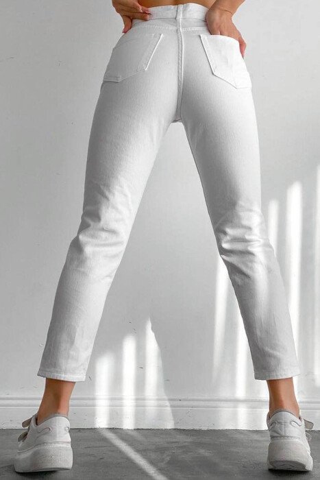HIGH WAIST ONE COLOR WOMEN JEANS WHITE-E BARDHE - 3