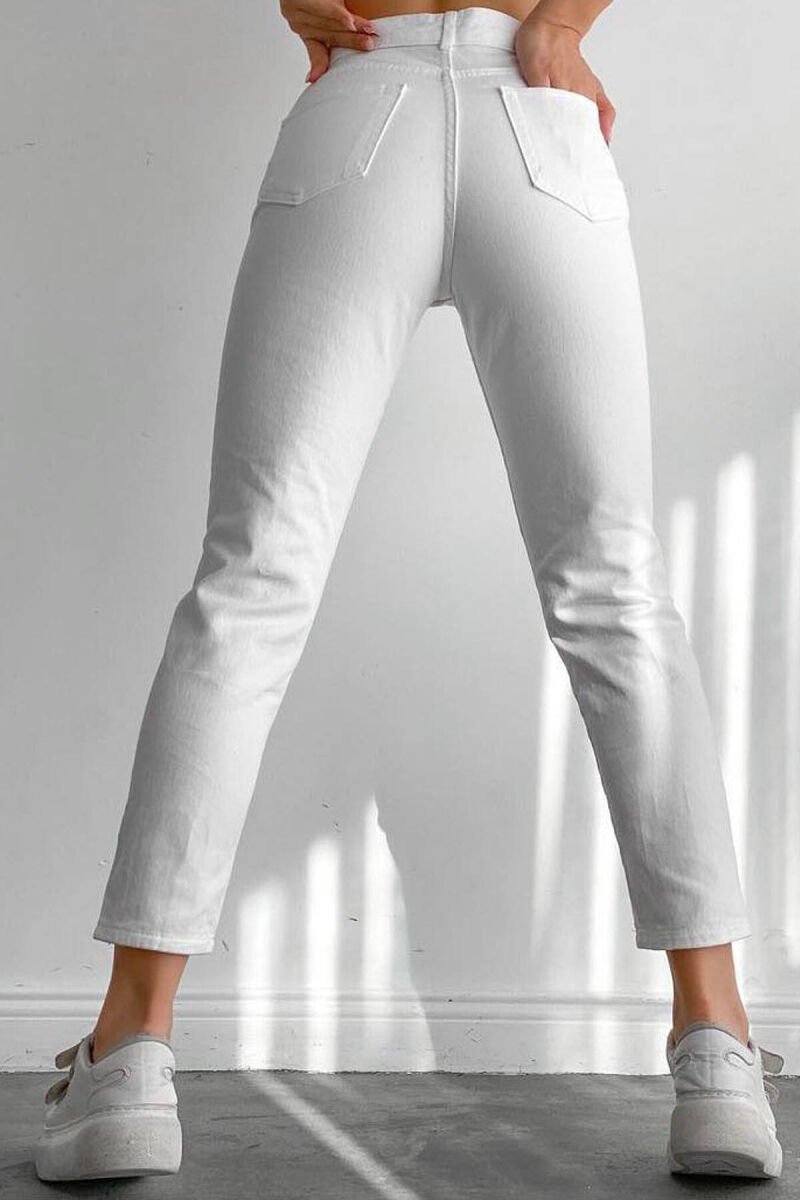 HIGH WAIST ONE COLOR WOMEN JEANS WHITE-E BARDHE - 3