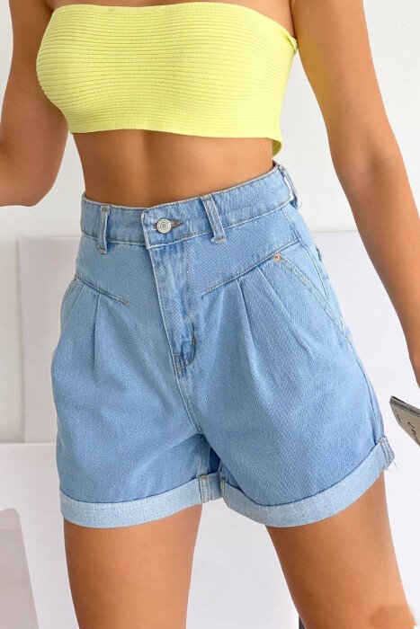 HIGH WAIST WOMAN SHORT JEANS LIGHTBLUE/BZ - KLAUDIO FASHION