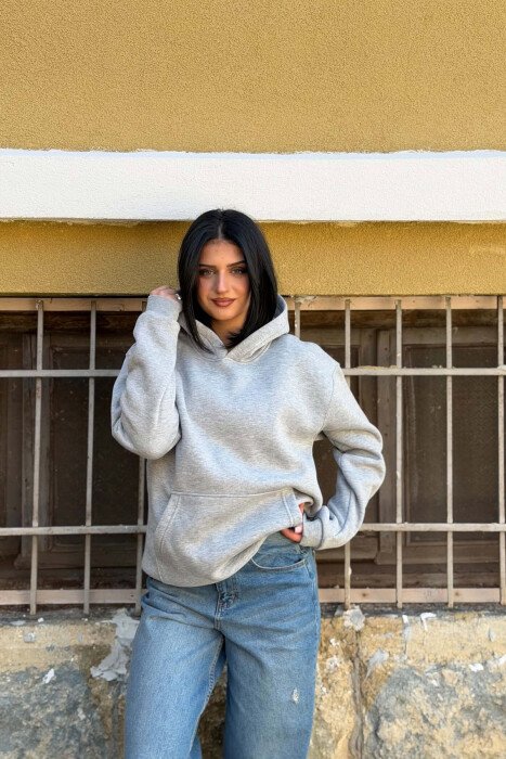 HODDIE ME PUSH PER FEMRA NE NGJYRE GRI TE ZBARDHUR - KLAUDIO FASHION