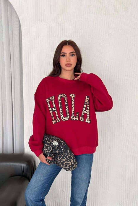 HOLA LEO WRITTING WOMEN SWEATSHIRT BURGUNDY/VISHNJE - KLAUDIO FASHION