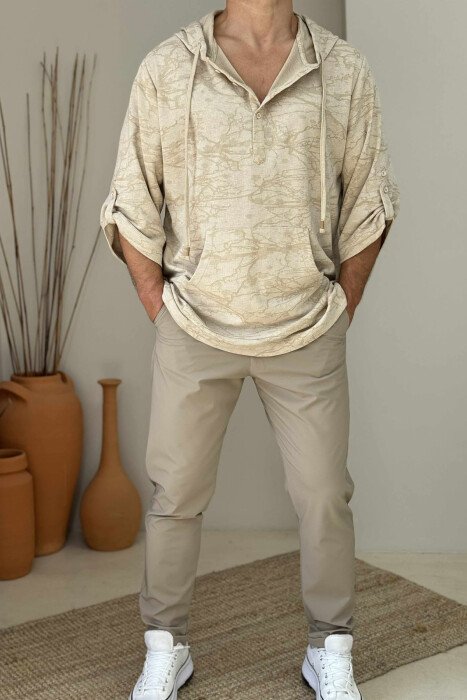 HOOD BUTTONED MEN T-SHIRT BEIGE/BEZHE - 1
